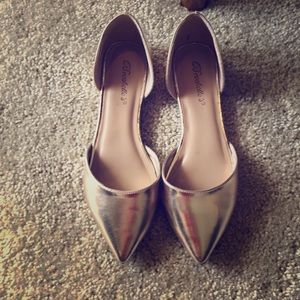 Gold pointed toe flats